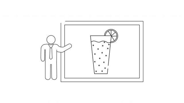 Simple Line Drawing of a Person Presenting a Refreshing Drink.
