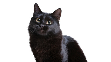 Isolated beautiful black cat with striking yellow eyes looking forward at viewer © Cian