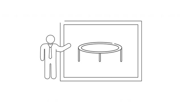 Simple Line Drawing of a Person Presenting a Trampoline.