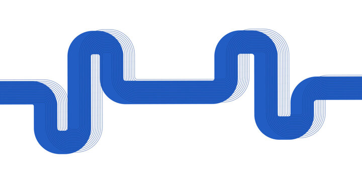 Circuit abstract background featuring blue layered retro linear pipe patterns on a white backdrop for technology and futuristic layouts.