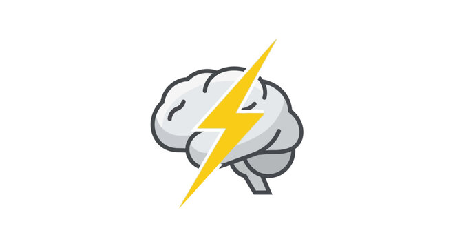 Brain with yellow lightning bolt striking.