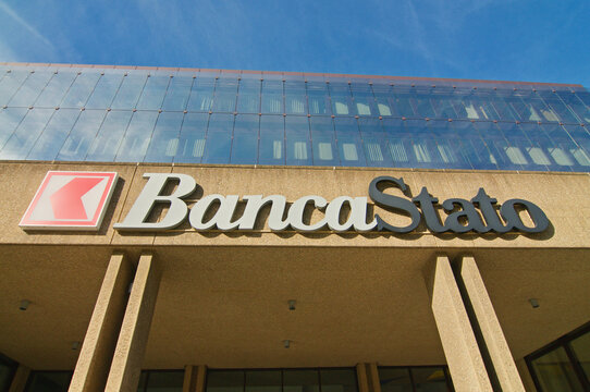 BancaStato (or Banca dello Stato del Canton Ticino) sign on headquarters in Bellinzona, Switzerland