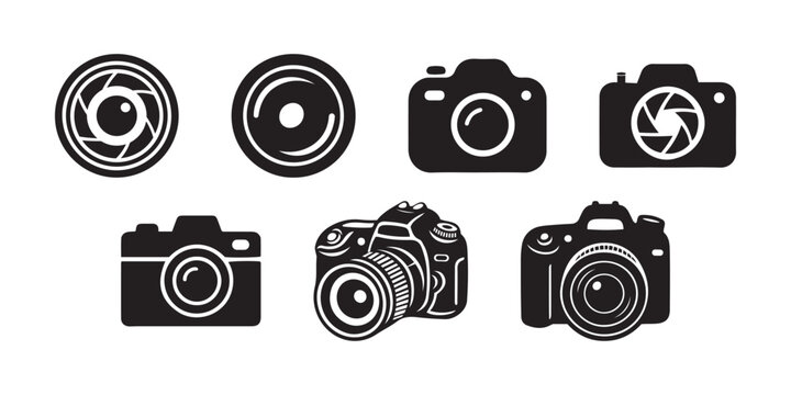 Camera Icon Set Collection, Photography Lens DSLR Photo Camera Symbols Vector