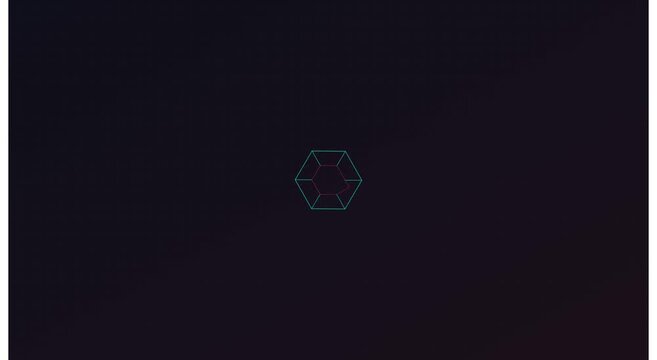 Minimalist neon geometric cube rotating in dark abstract animation