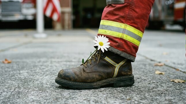 Patriot day remembrance firefighter boot with daisy 9 11 memorial respect and honor