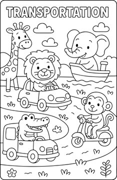 set of funny cartoon wild life animals outline hand drawn Line Art illustration doodle art coloring page for kids