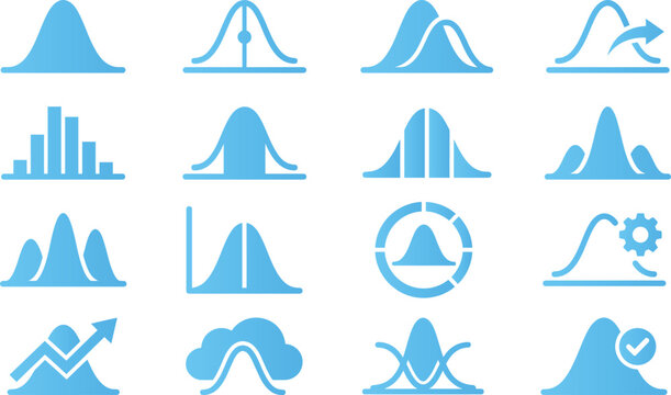 Normal distribution bell curve chart icon set statistical data analysis probability math graph Gaussian finance diagram.