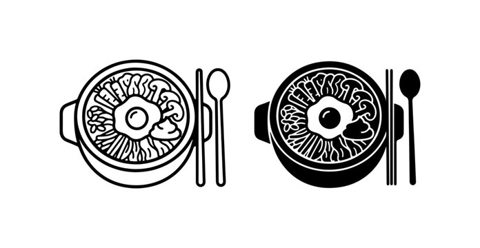 Korean Ramen Noodle Soup Icon Set, Asian Cuisine Meal Vector Graphics, Delicious Food Illustration for Menus and Recipes