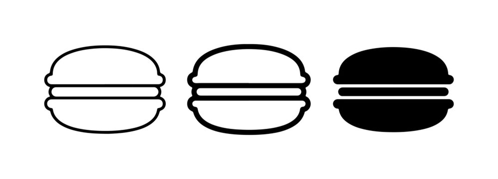 Macaron Icons Set, Sweet Pastry Vector Graphics, Minimalist Dessert Symbols, Outline and Solid Fill Styles, Black and White Food Illustrations