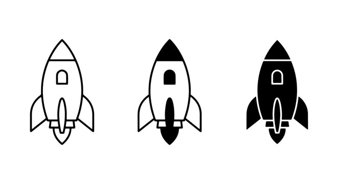 Rocket Ship Icons, Spacecraft Vector Graphics, Futuristic Launch Symbols, Sci-Fi Exploration Set