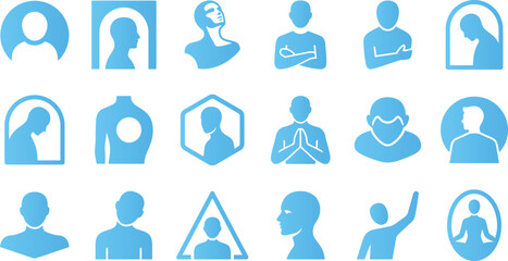 Human avatar and profile icon set displaying people portraits feelings emotions personality types and body language concepts. © Shovo
