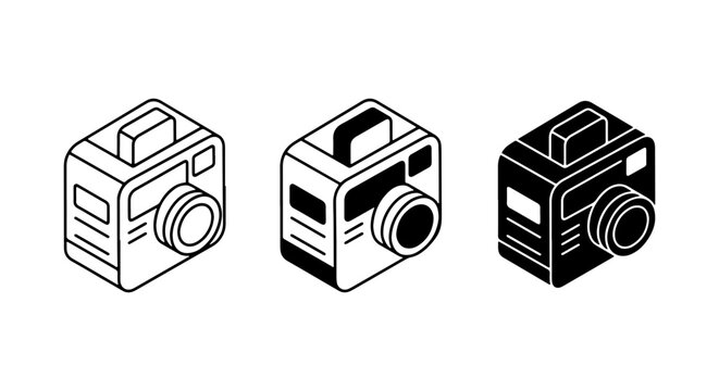 Isometric Camera Icons, Vector Graphics Set, Photography Equipment Symbols, Digital Imaging Tools, Retro and Modern Camera Designs