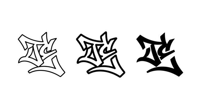 Graffiti Tag Vector Art, Urban Street Style Lettering, Hip Hop Art Design Elements, Black and White Graphic Symbols