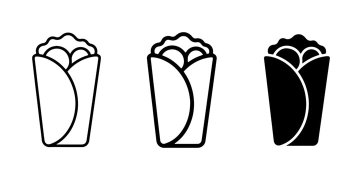 Wrap Food Icons, Burrito Vector Graphics, Shawarma Symbol Set