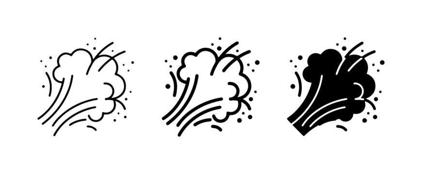 Wind Gust Icons, Air Flow Symbols, Weather Elements, Breeze and Storm Icons