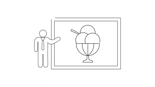 Man presenting a delicious ice cream sundae on a screen.