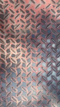 Vertical rusty diamond plate metal texture with worn orange paint