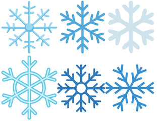Fototapeta premium Vector Illustration Set of Six Decorative Blue Snowflakes Isolated on White Background for Winter Holidays and Christmas Design Elements