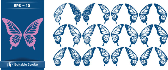 Butterfly silhouettes in pink and blue on white and dark blue backgrounds © MdAbdullah