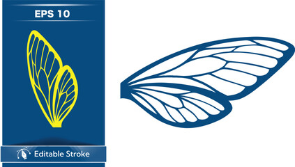 Butterfly wing illustration with yellow and blue lines on white © MdAbdullah