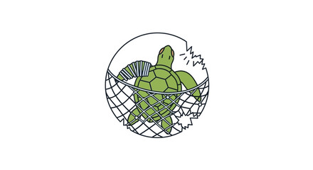 Green turtle trapped in a net. © kancil