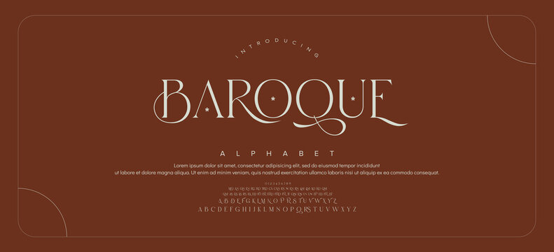 BAROQUE Luxury wedding alphabet letters font with tails. Typography elegant classic serif fonts and number decorative vintage retro concept for logo branding. vector illustration