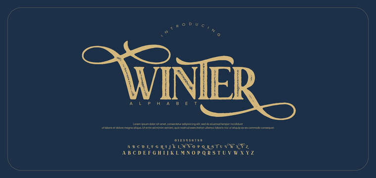 WINTER Elegant alphabet letters font and number. Typography Luxury classic lettering serif fonts decorative wedding logo vintage retro concept. vector illustration