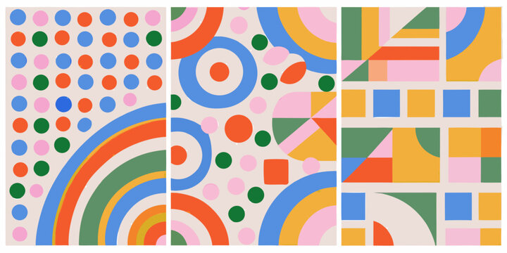geometric pattern quartet colorful abstract shapes on beige background