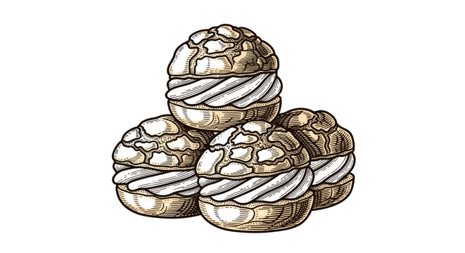A stack of cream puffs with golden brown tops