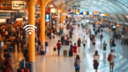 Obraz premium A Busy Airport With Wireless Connectivity Hubs for Travelers Original Background