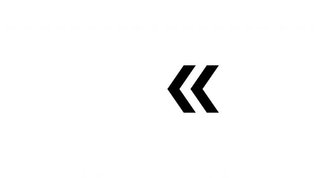 Abstract left pointing arrows motion graphic, black and white minimal animated chevron icon, simple loopable video footage.