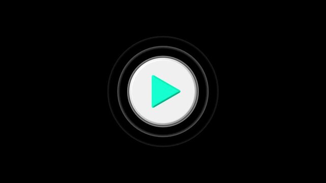 Minimalist play button animation with pulsing ripple effect on black background, for ui and, web motion