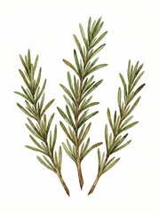 Obraz premium Detailed green rosemary stems watercolor illustration botanical herb art isolated on white background