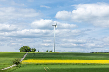 wind turbine at the meadow deliveres renewable sustainable wind energy © travelview