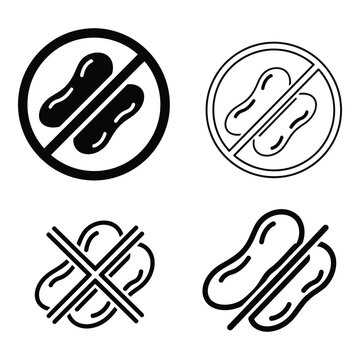No peanuts sign icons set, isolated on white background, black and line style graphics
