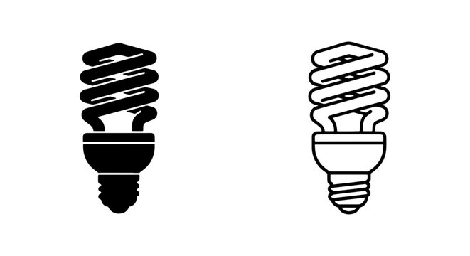 Energy Saving Light Bulb Icons, Compact Fluorescent Lamp Vector Graphics, Eco Idea Symbols