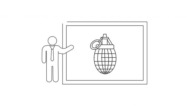 Presentation of a Grenade Icon with a Person Standing Next to it.