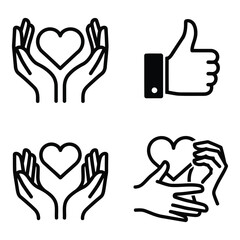 Fototapeta premium Hands holding heart icons, line art style, isolated on white background, symbolizing love and care