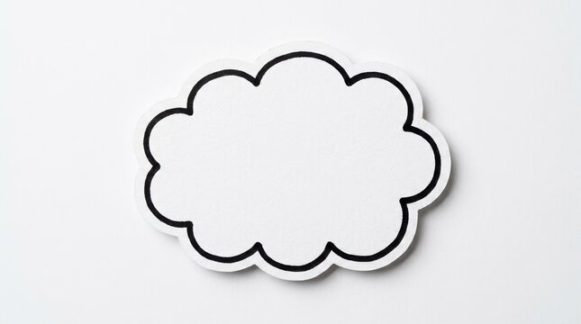 Black cloud doodle frame on white background, outline label badge template for modern comic design, soft clean graphic, high