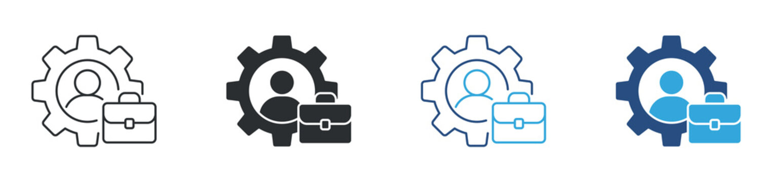 Professional management icon set. gear with user and briefcase symbol. employee administration and business management concept. vector illustration.