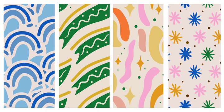 abstract pattern collection of four colorful panels