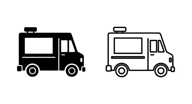 Food Truck Icons, Black and White Vector Graphics for Mobile Catering Businesses