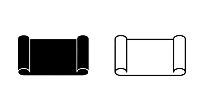 Scroll Icons, Black and White Parchment Vector Graphics, Vintage Document Symbols