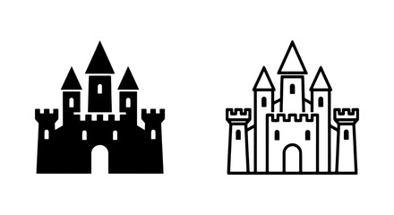 Medieval Castle Icon Set, Royal Fortress Silhouette and Outline Vector Graphics © Mariam