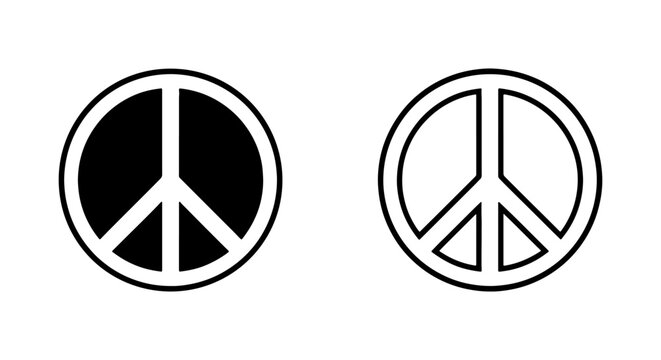 Peace sign vector icons, black and white hippie symbols, pacifist logo set for web