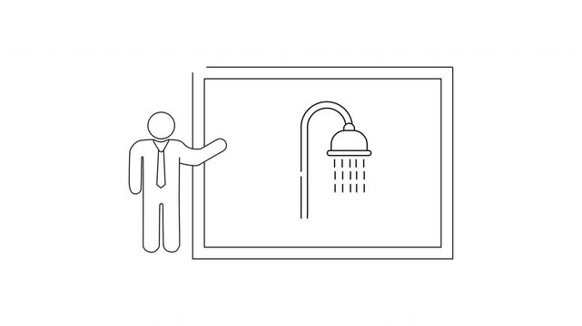 Simple Line Drawing of a Person and a Shower Head.
