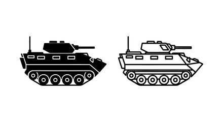 Armored Personnel Carrier Vector Icons, Military Vehicle Silhouettes, Combat Transport Graphics © Sultana