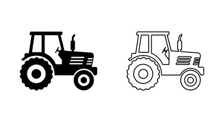Obraz premium Tractor Icons: Black Silhouette and Outline Vector Art for Agriculture and Farming