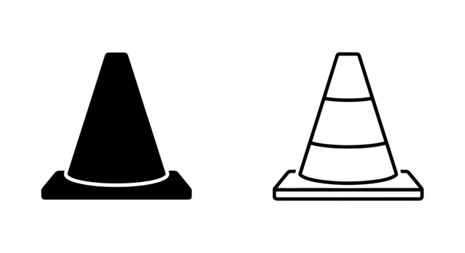 Traffic Cone Icons, Safety Warning Cones, Construction Symbols, Vector Graphics