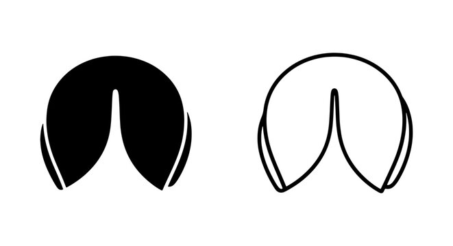 Fortune Cookie Icons, Black and White, Simple Vector Graphics for Asian Food and Luck